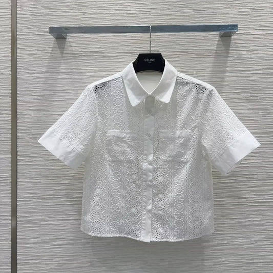 Ce 25 new water-soluble lace pocket lapel short-sleeved shirt