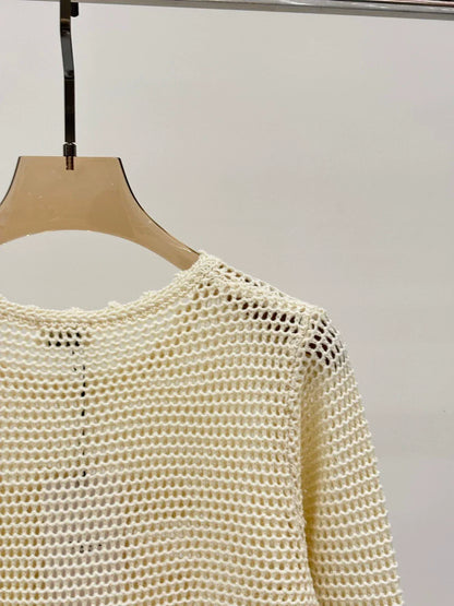 CE 25 Spring and Summer new round neck letter logo jacquard hollow knitted long sleeves
