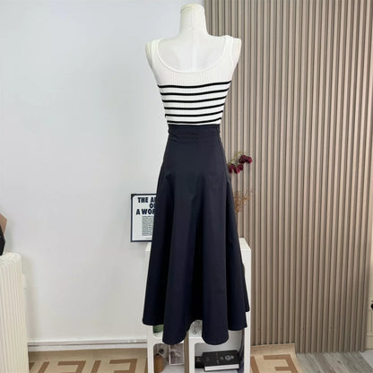 2025 new style light luxury age-reducing striped top + three-dimensional belted skirt
