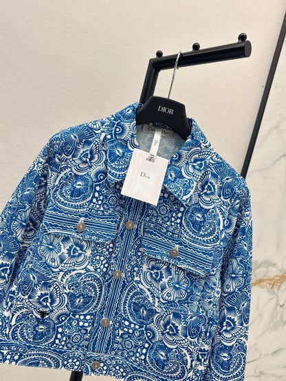 D 25  Spring/Summer New Celadon Butterfly Print Denim Collection Jacket