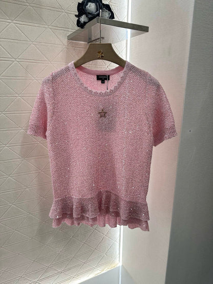 25 Starry Crystal Beaded Specialty Yarn Short Sleeve Top