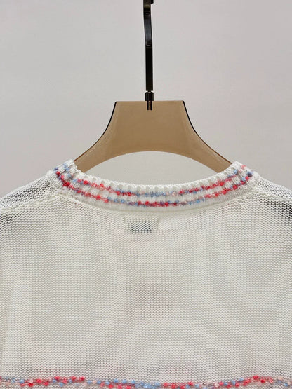 CE 25 Spring and Summer New Round Neck Letter Logo Logo Stripe Mixed Color Knitted Long Sleeve