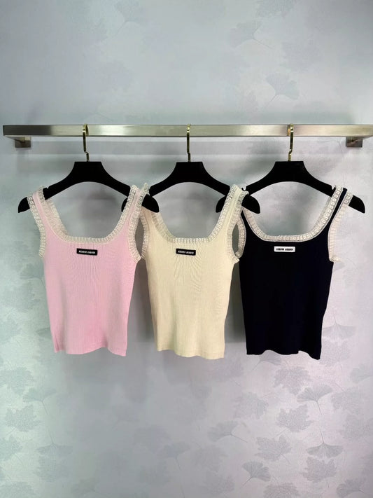 2025 Summer New Arrival Lace Trim Knitted Vest
