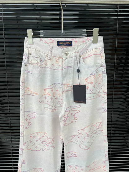 25 Colorful pattern jacquard denim trousers