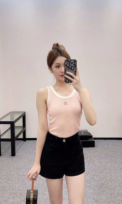 25 spring and summer new fake two-piece knitted undershirt