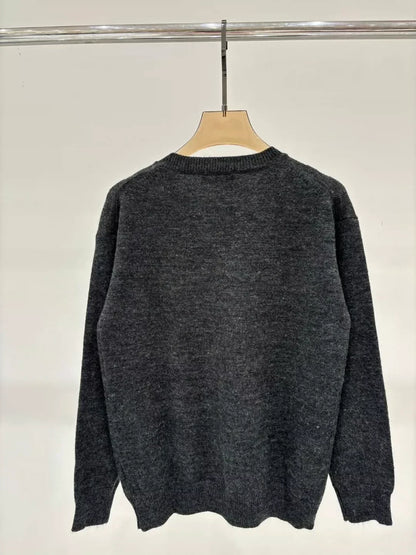 M 25 Spring and Summer new V-neck letter logo embroidery solid color simple casual knitted long sleeve