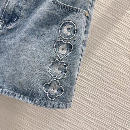 c 25 New Embroidered Denim Shorts