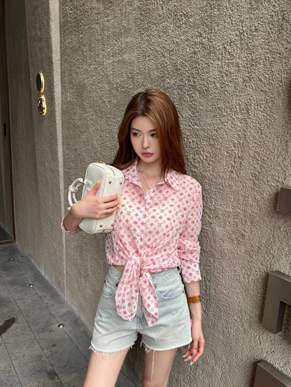 L 25  Printed Silhouette Shirt(Blue pink)