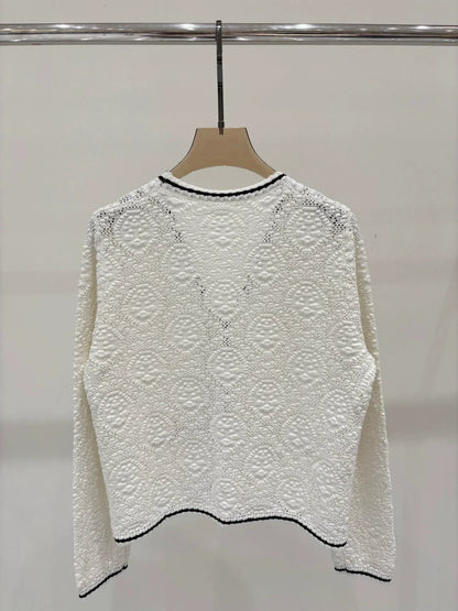 T 25 Early Autumn New Lapel Three-dimensional Relief Grainy Hollow Cardigan