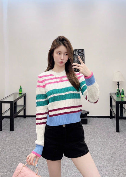 C 25 Colorful Striped Crochet Pullover Sweater