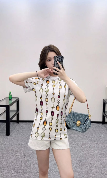 L 25 Summer New Round neck Printed chain short sleeve T-shirt