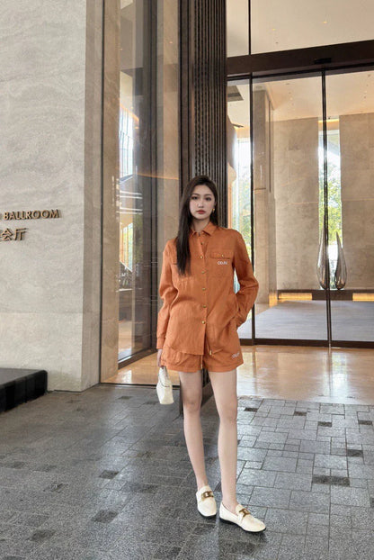 Ce 25 New Pocket Long Sleeve Shirt Shorts Set