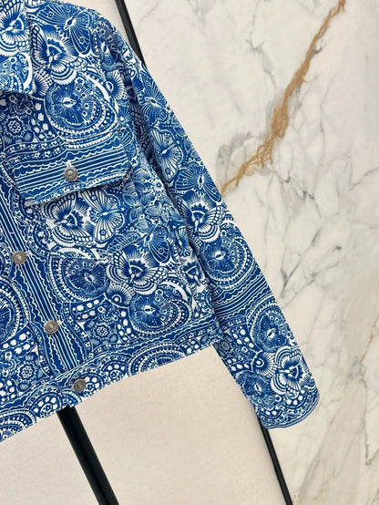 D 25  Spring/Summer New Celadon Butterfly Print Denim Collection Jacket