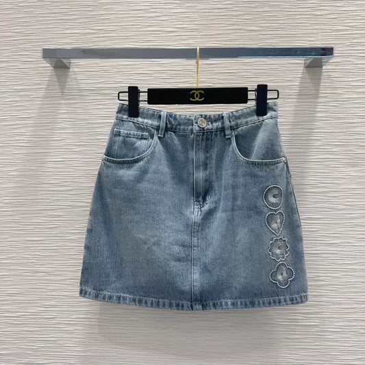 C 25 New Embroidered Denim Skirt
