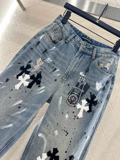 CH 25 new ink-splashed cross logo jeans