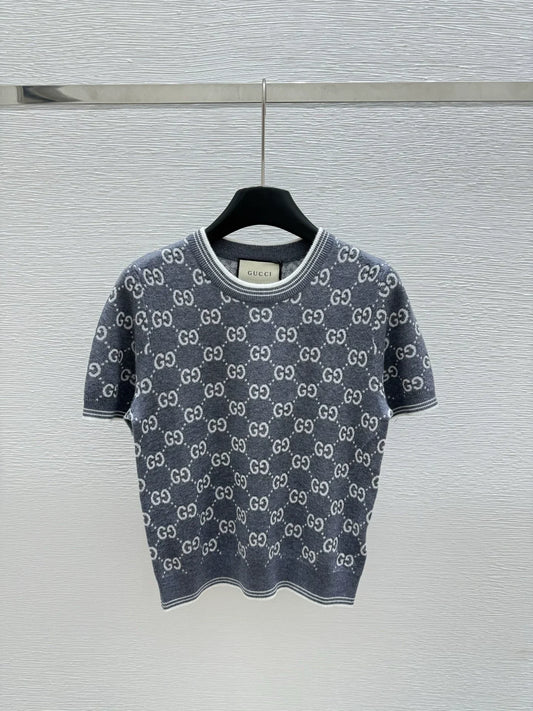 G 25 new color clashing letters round neck short sleeve knitting