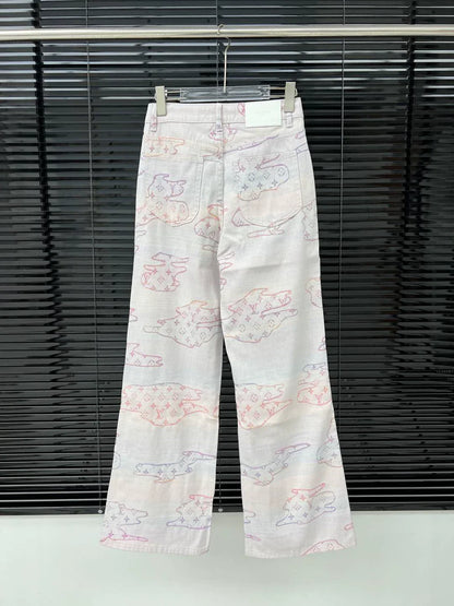 25 Colorful pattern jacquard denim trousers