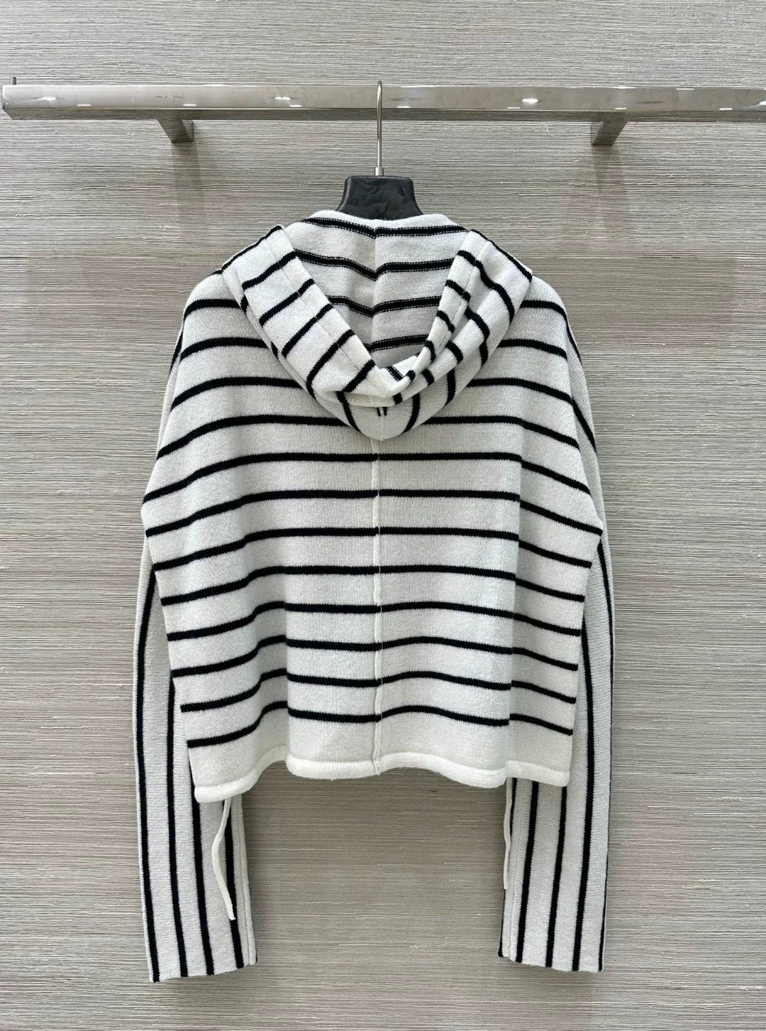 D 25 new drawstring design drawstring striped wool hooded cardigan
