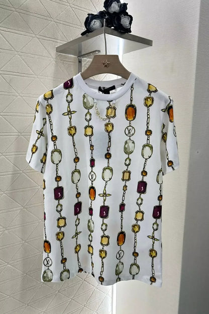 L 25 Summer New Round neck Printed chain short sleeve T-shirt