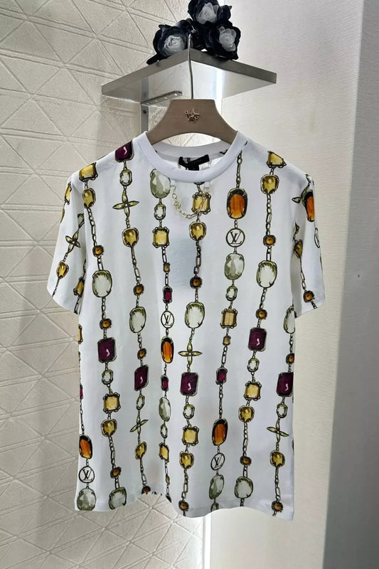 L 25 Summer New Round neck Printed chain short sleeve T-shirt