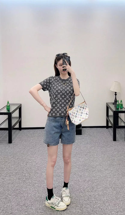 25 New Jacquard Chain Knit Short Sleeve Top