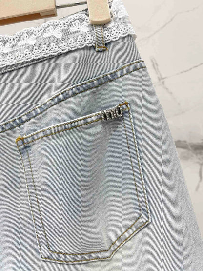 M 25 spring and summer new thin lace hot diamond straight jeans