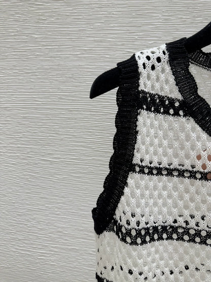 25 new striped logo hollow sleeveless knitted vest