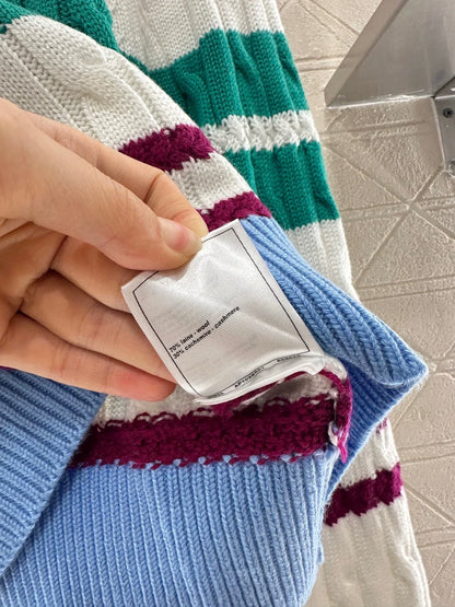 C 25 Colorful Striped Crochet Pullover Sweater