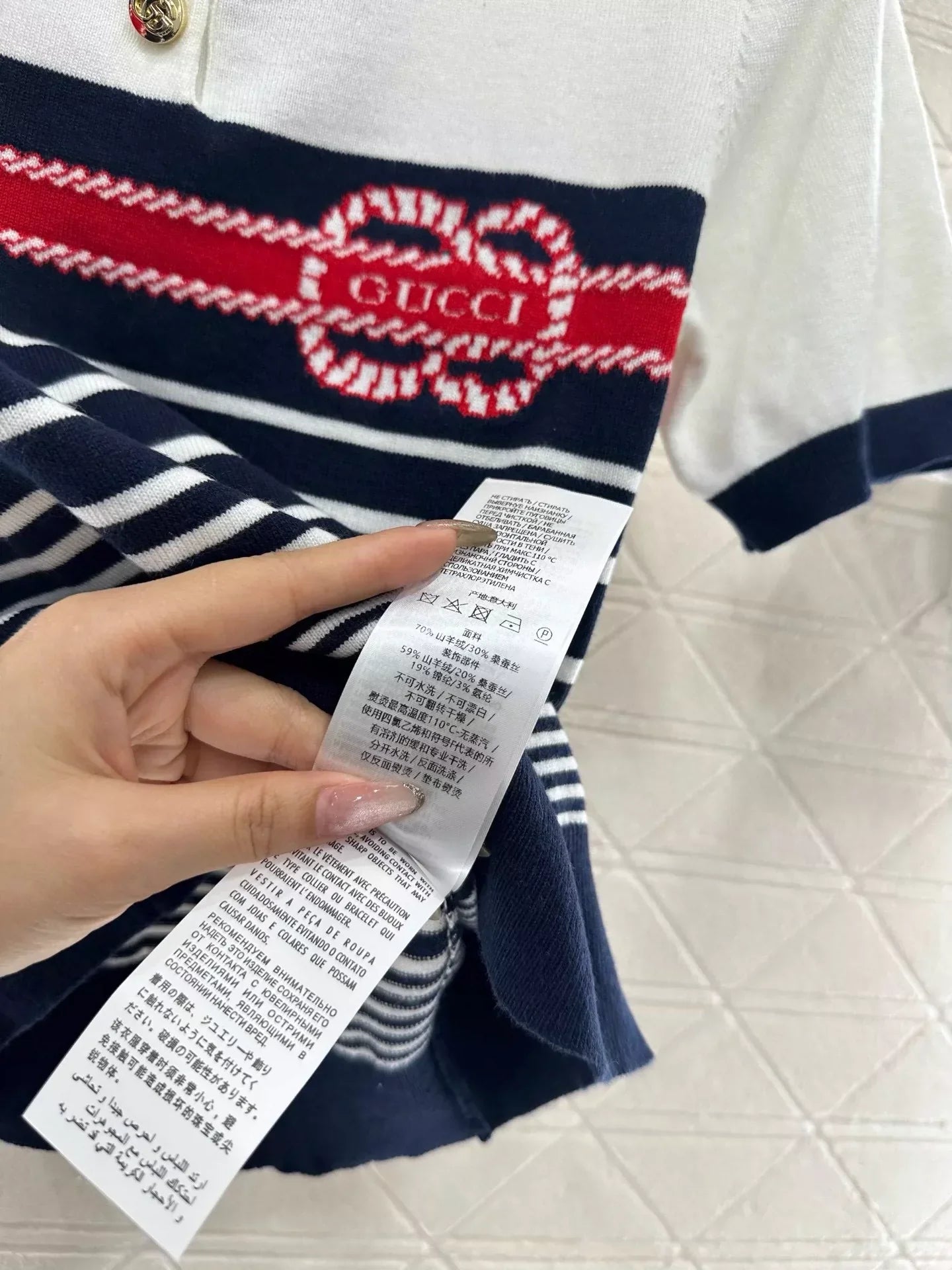 G 25 Spring/Summer New Lapel Striped Knit Short Sleeve Top