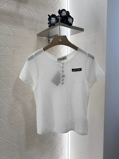 M 25 Summer New Half Placket Button Knit Short Sleeve Top
