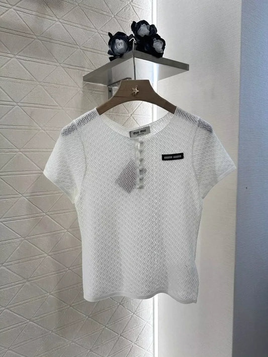 M 25 Summer New Half Placket Button Knit Short Sleeve Top