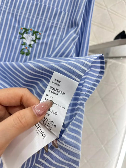 25 new lapel embroidered striped shirt
