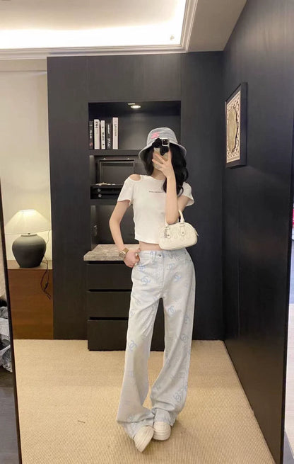 C 25 Summer New Summer Dopamine Jacquard Tencel Straight Leg Pants