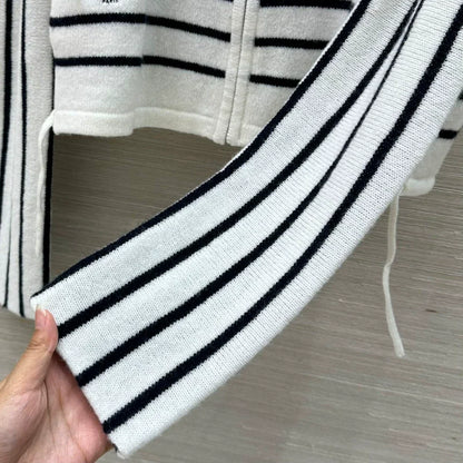 D 25 new drawstring design drawstring striped wool hooded cardigan