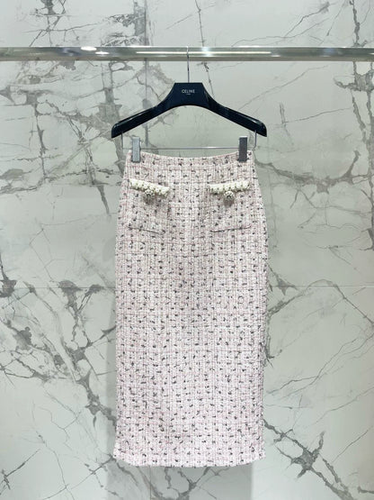 25 Summer new mixed color tweed pearl short suit