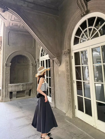 2025 new style light luxury age-reducing striped top + three-dimensional belted skirt