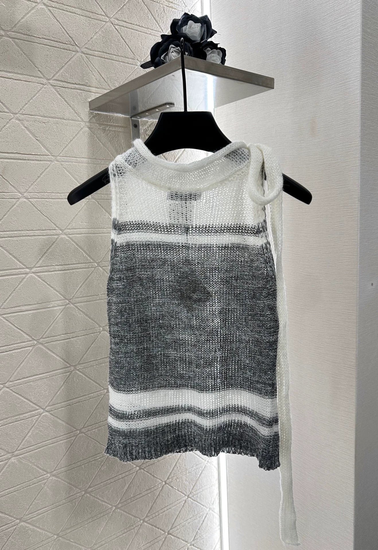 25 Striped Knit Vest and Skirt Set