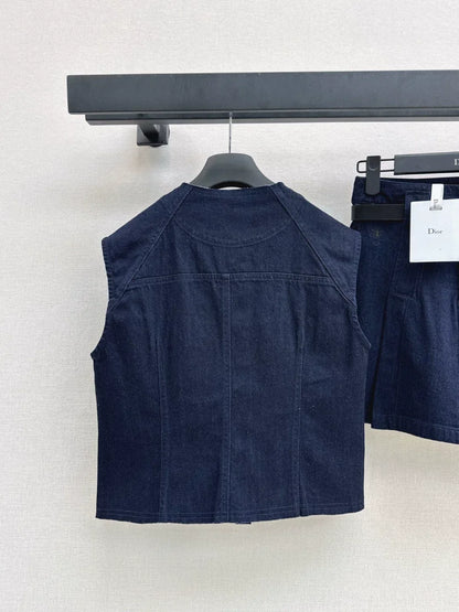 D 25 New Belt Decoration Denim Suit