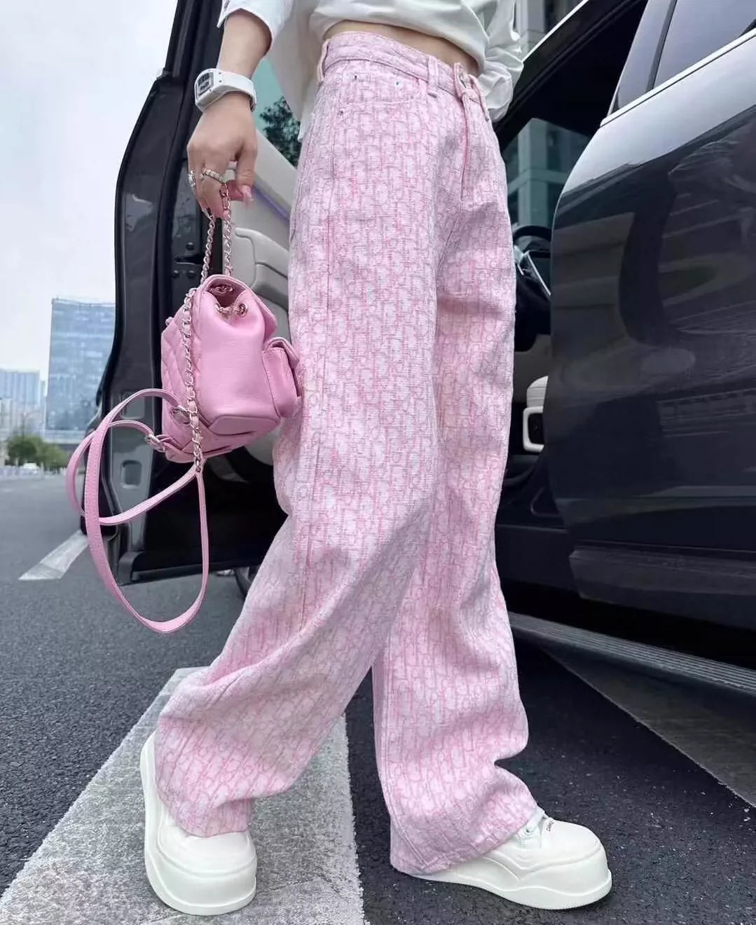 D 25 Spring and summer new full print logo jacquard straight jeans