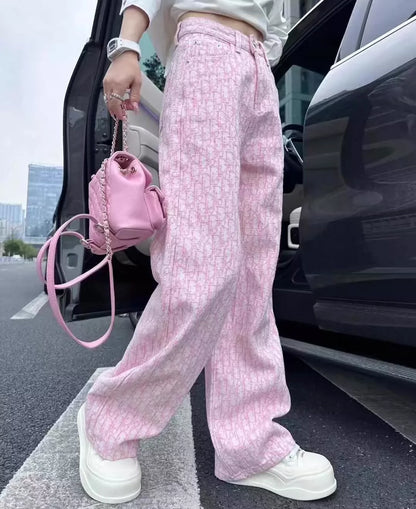 D 25 Spring and summer new full print logo jacquard straight jeans