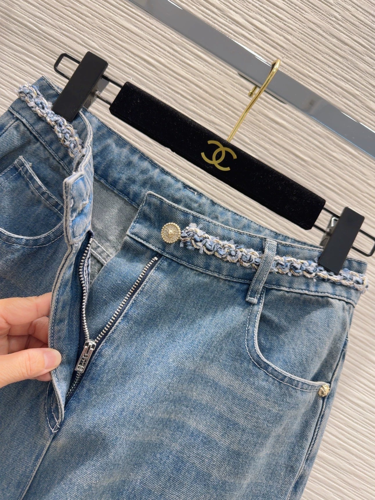 C 25 New Braided Embellished Denim Trousers
