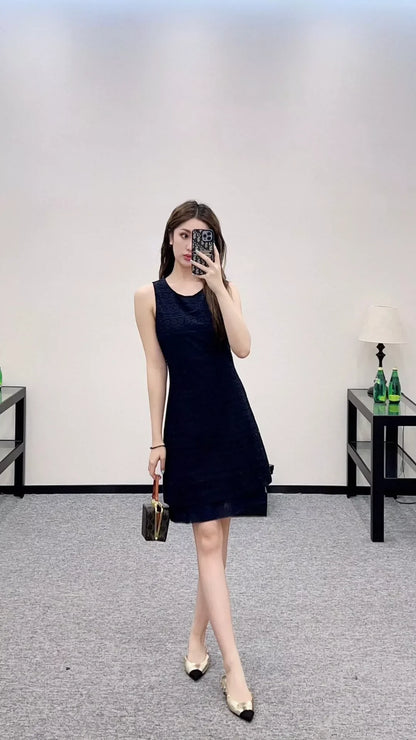 CE 25 Summer new round neck hollow embroidery vest dress