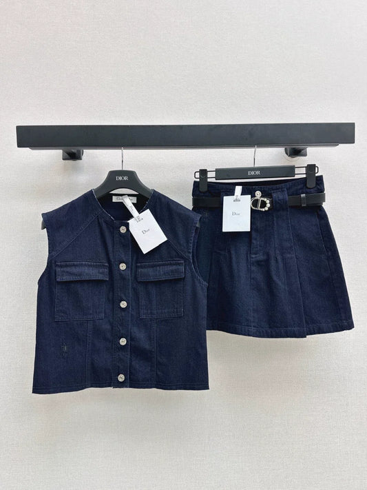 D 25 New Belt Decoration Denim Suit