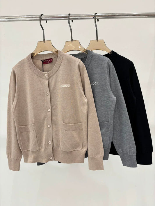 G 25 Spring and Summer New Round Neck Letter Logo Jacquard Simple Knitted Cardigan