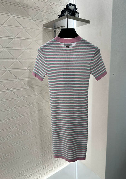 C 25 Striped Knit Short-Sleeved Dress