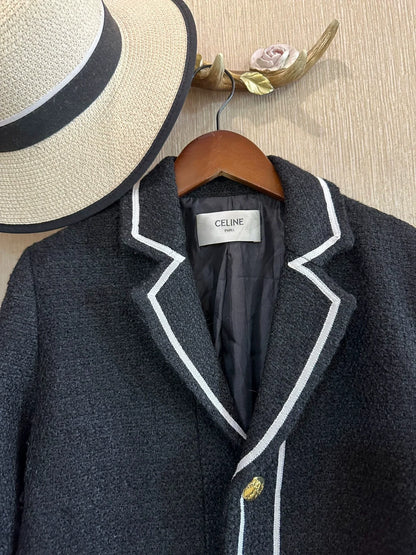 25 Spring New Black and White Classic Wool Jacket