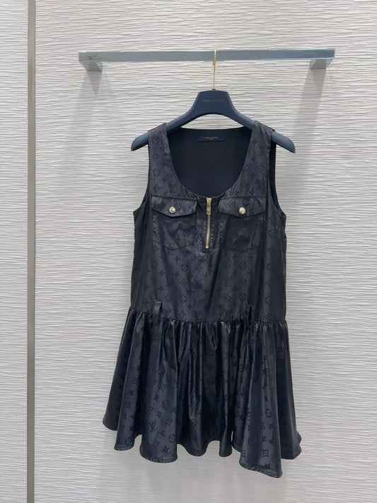 25 New Dark Floral Pocket Zipper Vest Dresses
