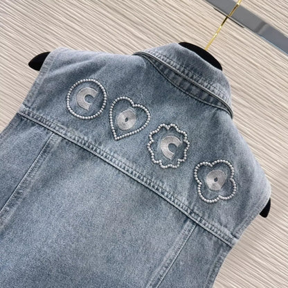 C 25 New Embroidered Pocket Denim Vest