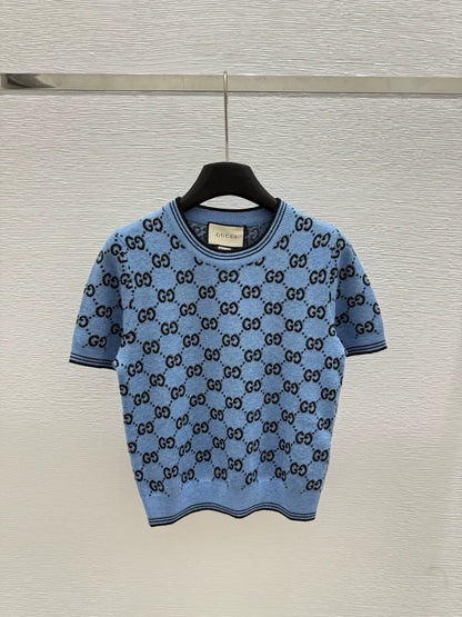 G 25 new color clashing letters round neck short sleeve knitting