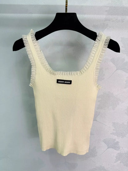2025 Summer New Arrival Lace Trim Knitted Vest